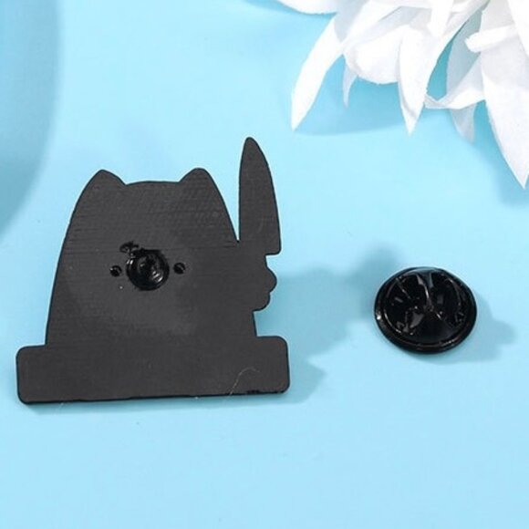 Set of 2 Say That Again Cat With Knife Enamel Lapel Pin Be Nice White Cat Pin - Picture 8 of 11